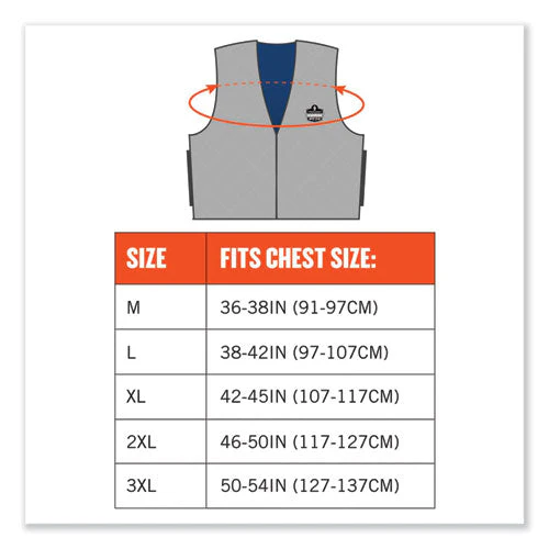 Chill-its 6665 Embedded Polymer Cooling Vest With Zipper, Nylon/polymer, Large, Gray, Ships In 1-3 Business Days - Image 3