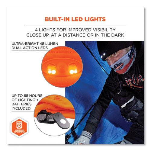N-ferno 6804 Skull Cap Winter Hat With Led Lights, One Size Fits Most, Orange, Ships In 1-3 Business Days - Image 3