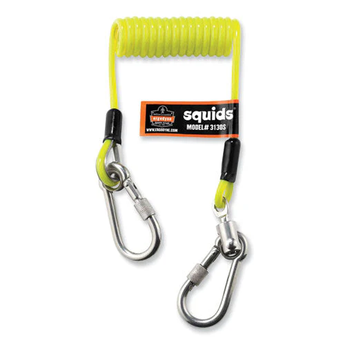 Squids 3130s Coiled Cable Lanyard With Carabiners, 2 Lb Max Working Capacity, 6.5" To 48", Lime, Ships In 1-3 Business Days - Image 1