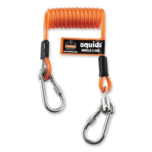 Squids 3130m Coiled Cable Lanyard With Carabiners, 5 Lb Max Working Capacity, 6.5" To 48", Orange, Ships In 1-3 Business Days - Image 1