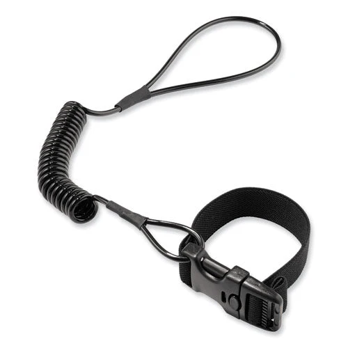 Squids 3157 Coiled Lanyard With Buckle, 2 Lb Max Working Capacity, 12" To 48" Long, Black, Ships In 1-3 Business Days - Image 1