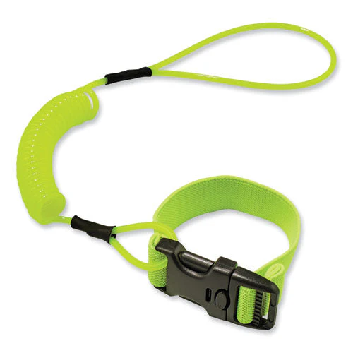 Squids 3157 Coiled Lanyard With Buckle, 2 Lb Max Working Capacity, 12" To 48" Long, Lime, Ships In 1-3 Business Days - Image 1