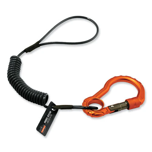 Squids 3156 Coiled Tool Lanyard With Carabiner, 2 Lb Max Work Capacity, 12" To 48", Black/orange, Ships In 1-3 Business Days - Image 1