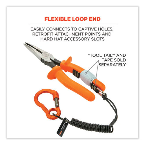 Squids 3156 Coiled Tool Lanyard With Carabiner, 2 Lb Max Work Capacity, 12" To 48", Black/orange, Ships In 1-3 Business Days - Image 2
