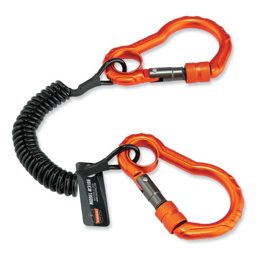 Squids 3166 Coiled Tool Lanyard With Two Carabiners, 2 Lb Max Working Capacity, 12" Long, Black, Ships In 1-3 Business Days - Image 1