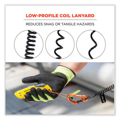 Squids 3166 Coiled Tool Lanyard With Two Carabiners, 2 Lb Max Working Capacity, 12" Long, Black, Ships In 1-3 Business Days - Image 2