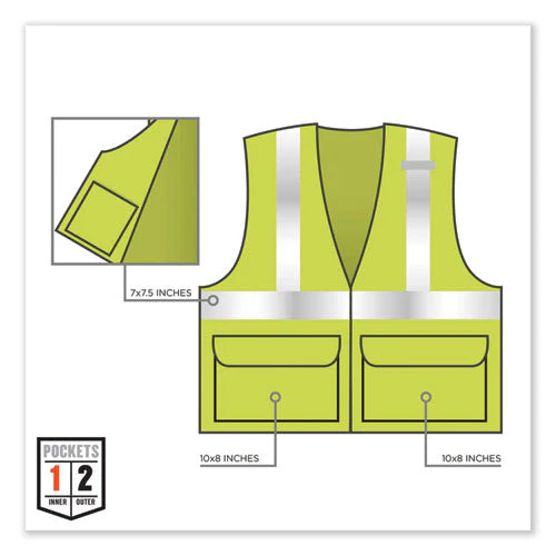 Glowear 8220z Class 2 Standard Mesh Zipper Vest, Polyester, 2x-large/3x-large, Lime, Ships In 1-3 Business Days - Image 3
