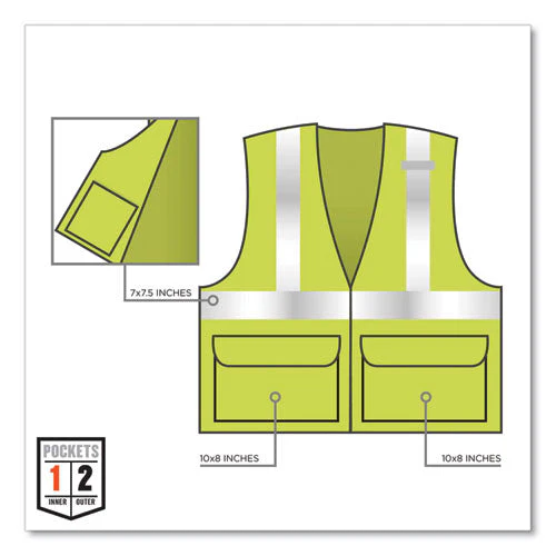Glowear 8225hl Class 2 Standard Solid Hook And Loop Vest, Polyester, Lime, 4x-large/5x-large, Ships In 1-3 Business Days - Image 3