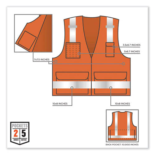 Glowear 8250z Class 2 Surveyors Zipper Vest, Polyester, Large/x-large, Orange, Ships In 1-3 Business Days - Image 3