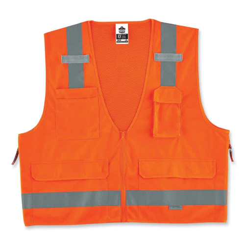Glowear 8250z Class 2 Surveyors Zipper Vest, Polyester, 4x-large/5x-large, Orange, Ships In 1-3 Business Days - Image 1