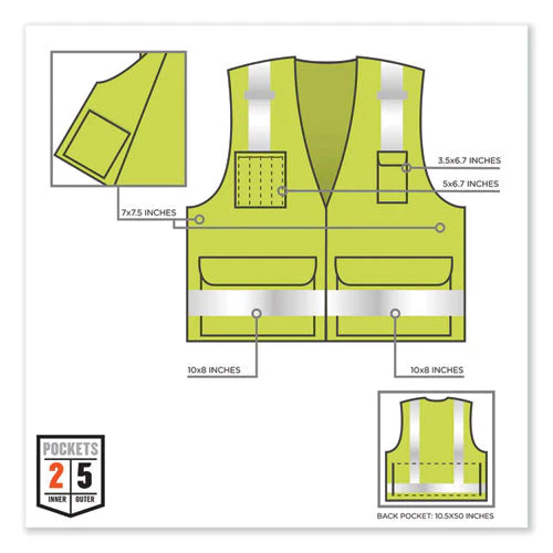 Glowear 8250z Class 2 Surveyors Zipper Vest, Polyester, Large/x-large, Lime, Ships In 1-3 Business Days - Image 3