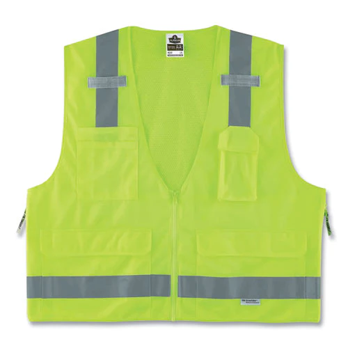 Glowear 8250z Class 2 Surveyors Zipper Vest, Polyester, 4x-large/5x-large, Lime, Ships In 1-3 Business Days - Image 1