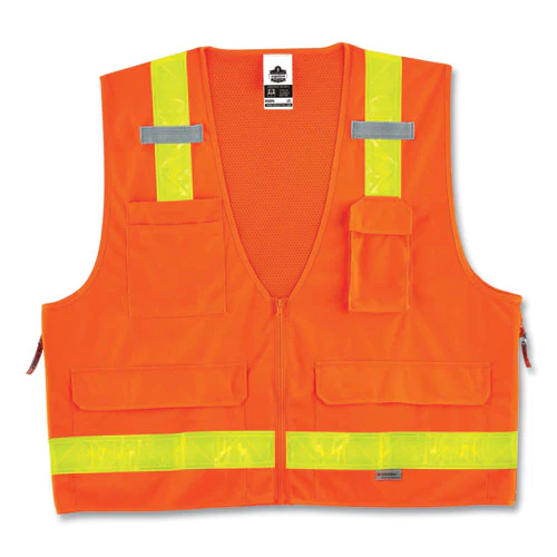Glowear 8250zhg Class 2 Hi-gloss Surveyors Zipper Vest, Polyester, Small/medium, Orange, Ships In 1-3 Business Days - Image 1