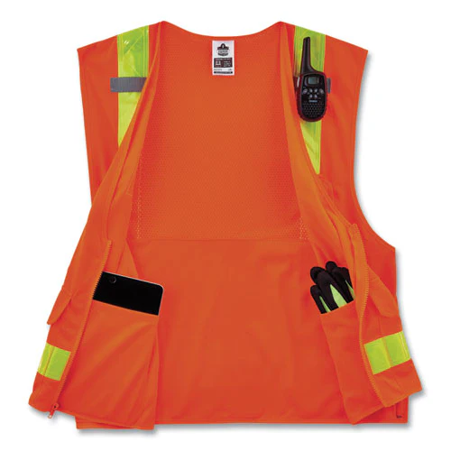 Glowear 8250zhg Class 2 Hi-gloss Surveyors Zipper Vest, Polyester, Large/x-large, Orange, Ships In 1-3 Business Days - Image 2