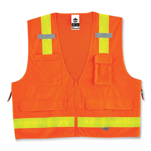 Glowear 8250zhg Class 2 Hi-gloss Surveyors Zipper Vest, Polyester, 2x-large/3x-large, Orange, Ships In 1-3 Business Days - Image 1