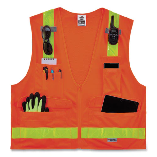 Glowear 8250zhg Class 2 Hi-gloss Surveyors Zipper Vest, Polyester, 2x-large/3x-large, Orange, Ships In 1-3 Business Days - Image 3