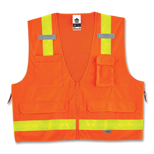 Glowear 8250zhg Class 2 Hi-gloss Surveyors Zipper Vest, Polyester, 4x-large/5x-large, Orange, Ships In 1-3 Business Days - Image 1