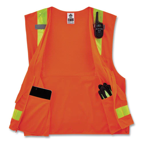 Glowear 8250zhg Class 2 Hi-gloss Surveyors Zipper Vest, Polyester, 4x-large/5x-large, Orange, Ships In 1-3 Business Days - Image 3