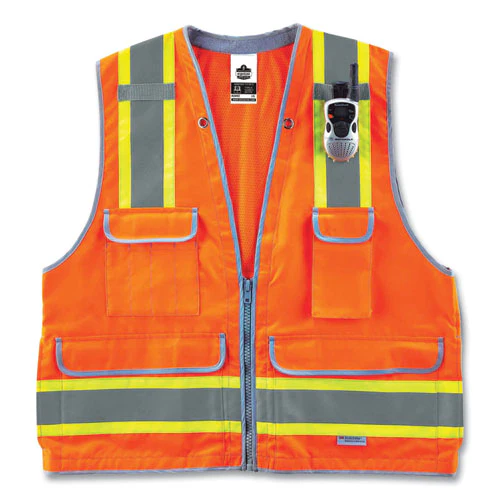 Glowear 8254hdz Class 2 Heavy-duty Surveyors Zipper Vest, Polyester, 2x-large/3x-large, Orange, Ships In 1-3 Business Days - Image 2