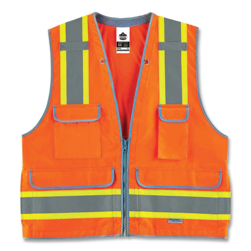 Glowear 8254hdz Class 2 Heavy-duty Surveyors Zipper Vest, Polyester, 4x-large/5x-large, Orange, Ships In 1-3 Business Days - Image 1