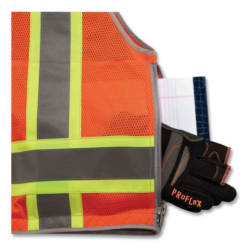 Glowear 8254hdz Class 2 Heavy-duty Surveyors Zipper Vest, Polyester, 4x-large/5x-large, Orange, Ships In 1-3 Business Days - Image 2