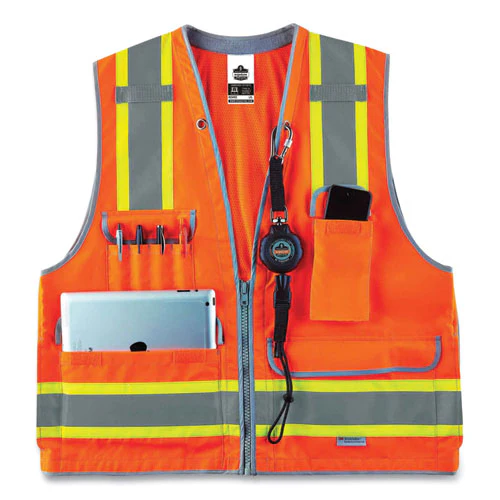 Glowear 8254hdz Class 2 Heavy-duty Surveyors Zipper Vest, Polyester, 4x-large/5x-large, Orange, Ships In 1-3 Business Days - Image 3