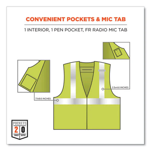Glowear 8261frhl Class 2 Dual Compliant Fr Hook And Loop Safety Vest, Small/medium, Lime, Ships In 1-3 Business Days - Image 3