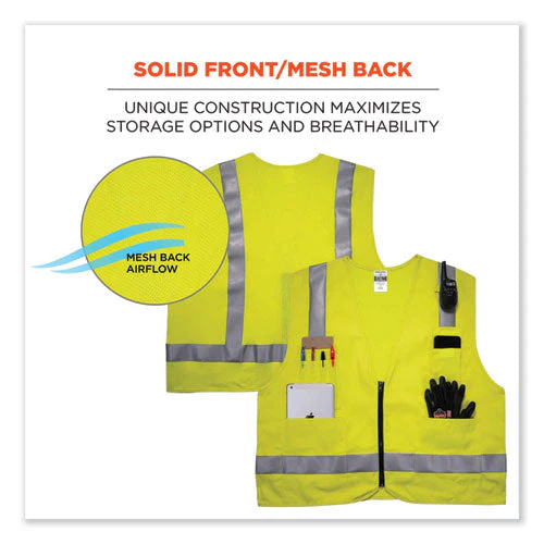 Glowear 8262frz Class 2 Fr Surveyor Zip Vest, Tencel/modacrylic/para-aramid/kevlar, 4xl/5xl, Lime, Ships In 1-3 Business Days - Image 2
