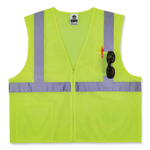Glowear 8256z Class 2 Self-extinguishing Zipper Vest, Polyester, Small/medium, Lime, Ships In 1-3 Business Days - Image 2