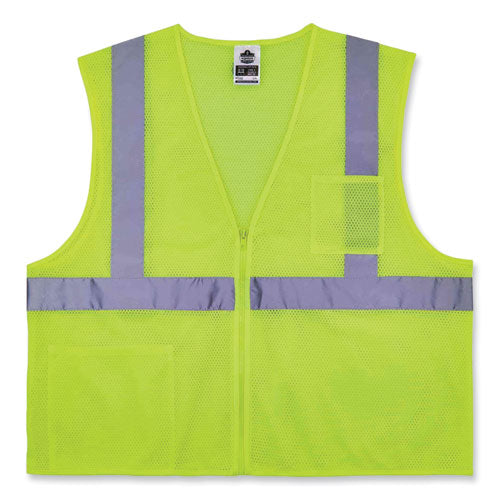 Glowear 8256z Class 2 Self-extinguishing Zipper Vest, Polyester, 2x-large/3x-large, Lime, Ships In 1-3 Business Days - Image 1