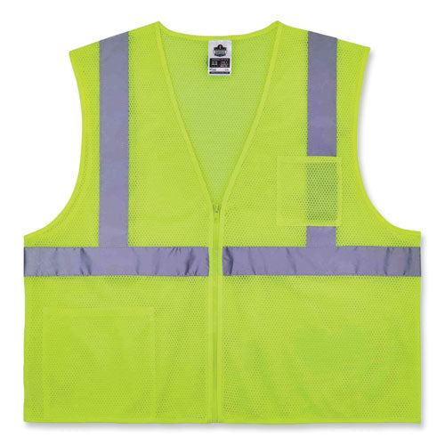 Glowear 8256z Class 2 Self-extinguishing Zipper Vest, Polyester, 4x-large/5x-large, Lime, Ships In 1-3 Business Days - Image 1