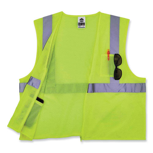 Glowear 8256z Class 2 Self-extinguishing Zipper Vest, Polyester, 4x-large/5x-large, Lime, Ships In 1-3 Business Days - Image 2