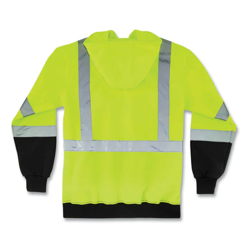Glowear 8372 Zipup Hivis Class 3 Zip Hood Sweatshirt W/ Black Bottom, Polar Fleece, Lime, Medium, Ships In 1-3 Business Days - Image 2