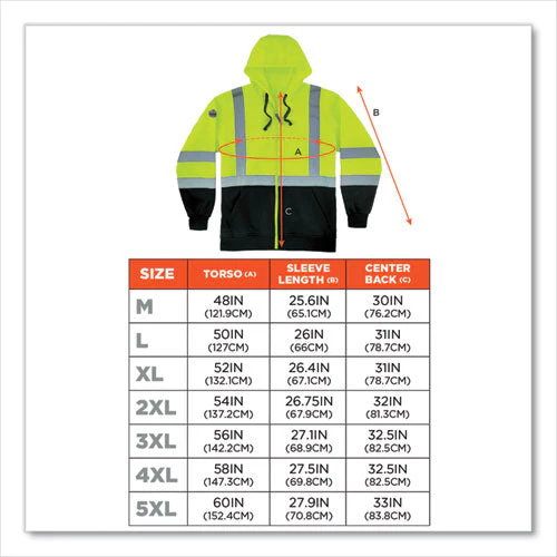 Glowear 8372 Zipup Hivis Class 3 Zip Hood Sweatshirt W/ Black Bottom, Polar Fleece, Lime, Medium, Ships In 1-3 Business Days - Image 3