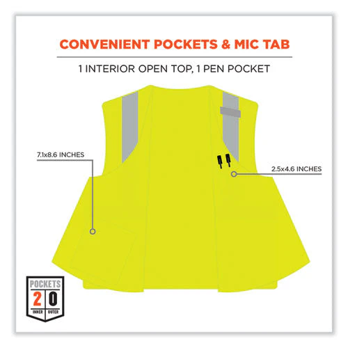 Glowear 8263frhl Class 2 Fr Safety Economy Hook And Loop Vest, Modacrylic Mesh/cotton, S/m, Lime, Ships In 1-3 Business Days - Image 3
