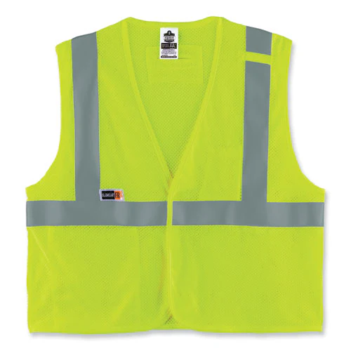 Glowear 8263frhl Class 2 Fr Safety Economy Hook/loop Vest, Modacrylic Mesh/cotton, 2xla/3xl, Lime, Ships In 1-3 Business Days - Image 1