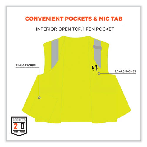 Glowear 8263frhl Class 2 Fr Safety Economy Hook/loop Vest, Modacrylic Mesh/cotton, 4xl/5xl, Lime, Ships In 1-3 Business Days - Image 3