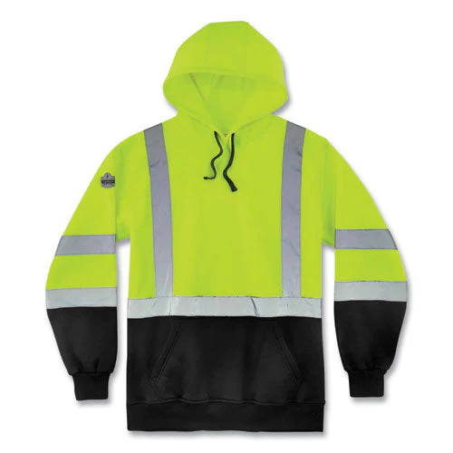Glowear 8373 Hi-vis Class 3 Hooded With Sweatshirt Black Bottom, Polar Fleece, Lime, Medium, Ships In 1-3 Business Days - Image 1