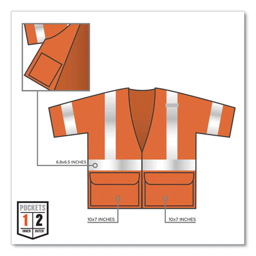 Glowear 8320z Class 3 Standard Zipper Vest, Polyester, Small/medium, Orange, Ships In 1-3 Business Days - Image 2
