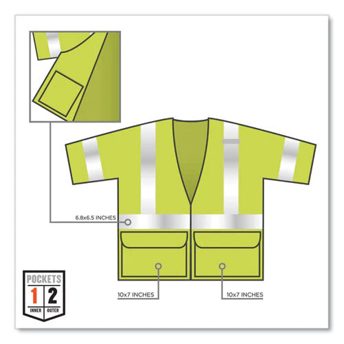 Glowear 8320z Class 3 Standard Zipper Vest, Polyester, Small/medium, Lime, Ships In 1-3 Business Days - Image 3