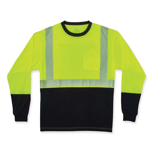 Glowear 8281bk Class 2 Long Sleeve Shirt With Black Bottom, Polyester, Small, Lime, Ships In 1-3 Business Days - Image 1