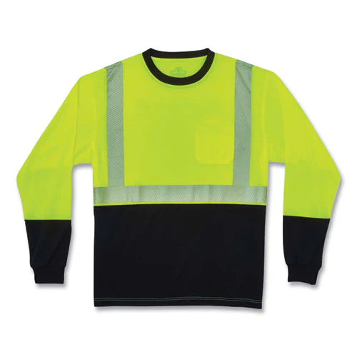 Glowear 8281bk Class 2 Long Sleeve Shirt With Black Bottom, Polyester, Large, Lime, Ships In 1-3 Business Days - Image 1