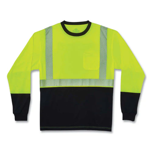 Glowear 8281bk Class 2 Long Sleeve Shirt With Black Bottom, Polyester, X-large, Lime, Ships In 1-3 Business Days - Image 1