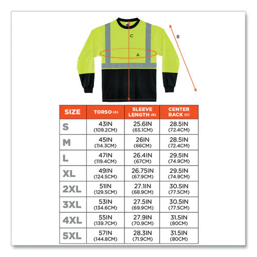 Glowear 8281bk Class 2 Long Sleeve Shirt With Black Bottom, Polyester, X-large, Lime, Ships In 1-3 Business Days - Image 3