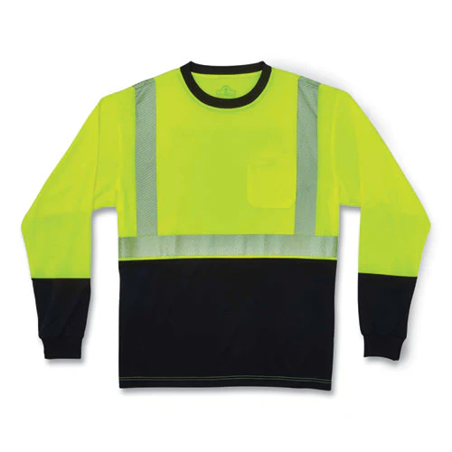 Glowear 8281bk Class 2 Long Sleeve Shirt With Black Bottom, Polyester, 2x-large, Lime, Ships In 1-3 Business Days - Image 1
