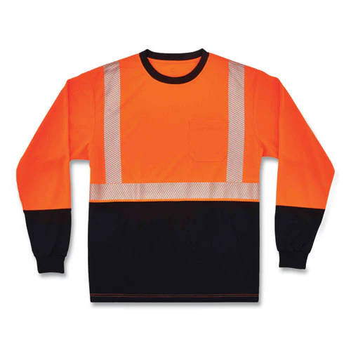 Glowear 8281bk Class 2 Long Sleeve Shirt With Black Bottom, Polyester, Small, Orange, Ships In 1-3 Business Days - Image 1