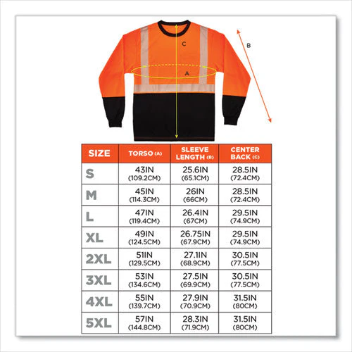 Glowear 8281bk Class 2 Long Sleeve Shirt With Black Bottom, Polyester, Small, Orange, Ships In 1-3 Business Days - Image 3