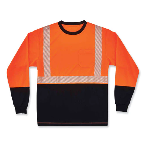 Glowear 8281bk Class 2 Long Sleeve Shirt With Black Bottom, Polyester, Medium, Orange, Ships In 1-3 Business Days - Image 1