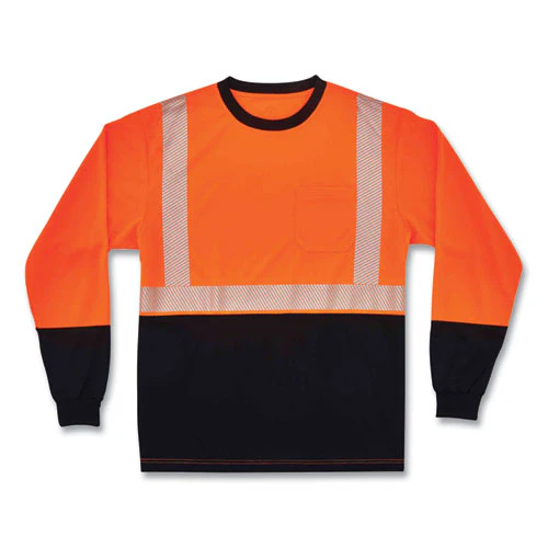 Glowear 8281bk Class 2 Long Sleeve Shirt With Black Bottom, Polyester, Large, Orange, Ships In 1-3 Business Days - Image 1