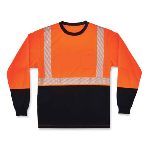Glowear 8281bk Class 2 Long Sleeve Shirt With Black Bottom, Polyester, X-large, Orange, Ships In 1-3 Business Days - Image 1